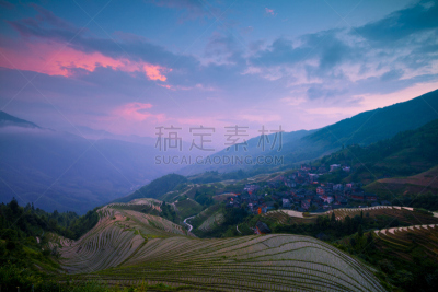 龙胜,桂林,稻田,中国,广西壮族自治区,龙脊梯田,水稻梯田,水平画幅,高视角,户外