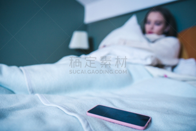 沮丧,青少年,卧室,电话机