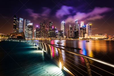 新加坡市,夜晚,城市天际线,游艇码头,滨海广场,滨海湾金沙酒店,新加坡,滨海湾 ,水,水平画幅
