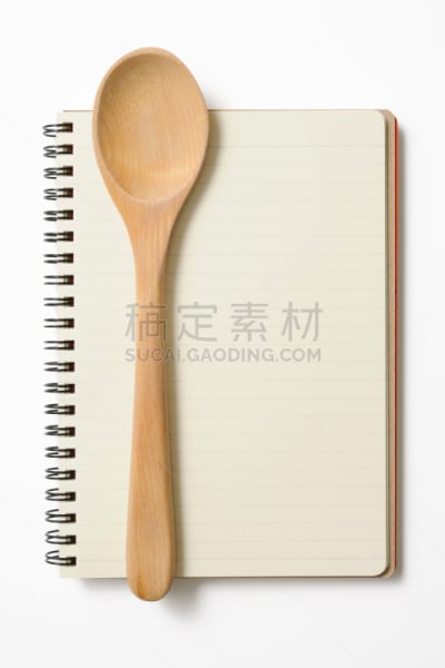 木匙,空白的,白色背景,螺旋记事本,食谱,购物清单,配方,留言板,格记录纸,任务清单