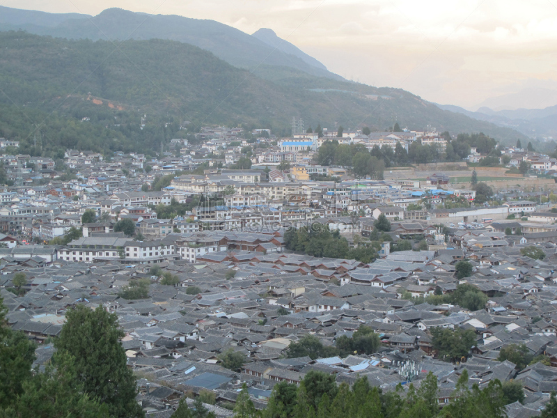 Lijiang Old Town, mountain top view with local historical archit