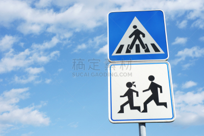 人行横道,天空,水平画幅,交通标志,行人交叉路标志,斑马线,留白,无人,符号,行人