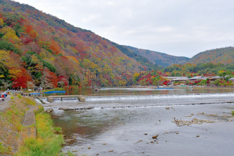 京都府,岚山,日本,秋叶色,居住区,橙色,云,观光船,大井河,著名景点