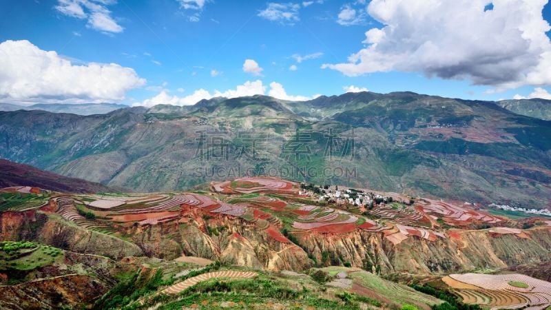 陆地,红色,山谷,地球,数字2,非凡的,昆明,拼块地形,云南省,梯田