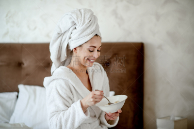 床,早餐,肖像,仅女人,仅一个女人,客房服务,健康水疗,坐,享乐
