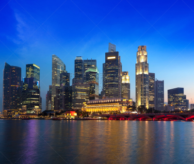 新加坡,夜晚,河流,城市天际线,新加坡河,滨海湾 ,水,天空,留白,水平画幅