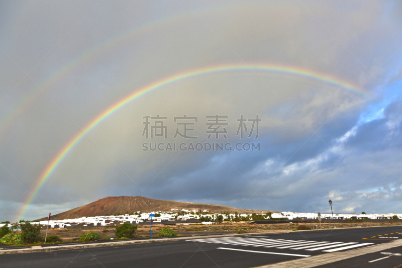 山,彩虹,自然美,乌云,在上面,普拉亚布兰卡,火神,斑马线,兰萨罗特岛,天空