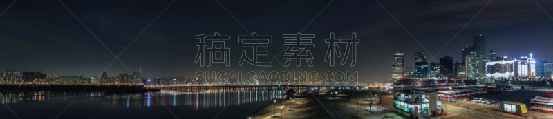 夜晚,首尔,河流,朝鲜半岛,全景,城市天际线,桥,韩国,水,水平画幅