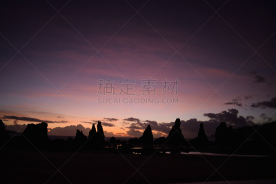 夏天,哈希库伊瓦,太阳,岩石,早晨,云,橙色,天空,建筑,晴朗