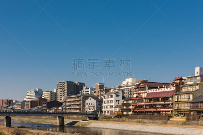 鸭川,京都府,日本,都市风景,近畿区域,天空,水平画幅,无人,古老的,户外