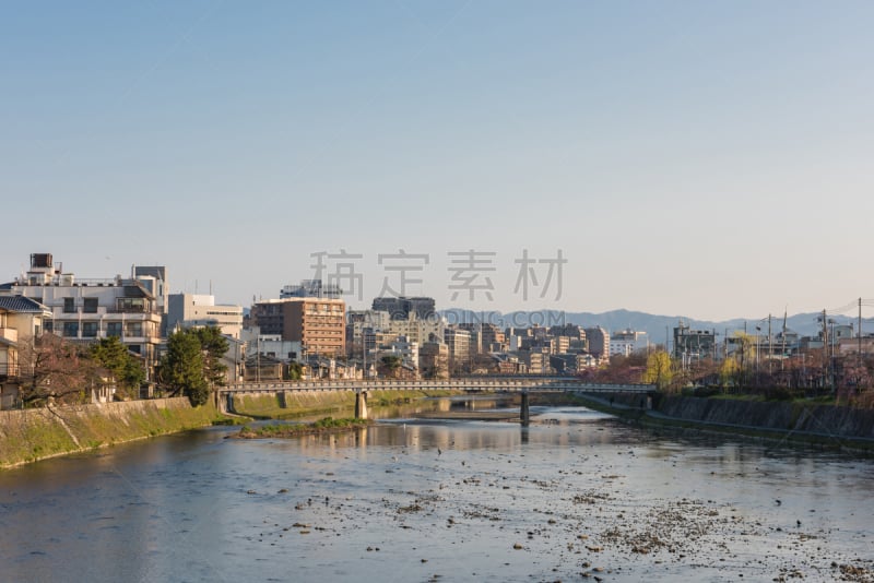 鸭川,京都府,日本,桥,都市风景,天空,水平画幅,无人,古老的,户外