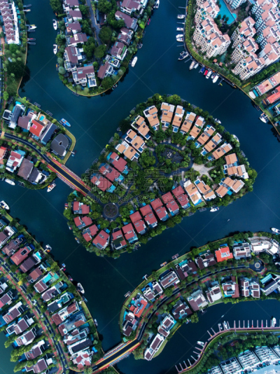 新加坡,居住区,航拍视角,渔夫岛,斜拉桥,迈阿密海滩,顶楼公寓,人行桥,假日别墅,栈桥码头