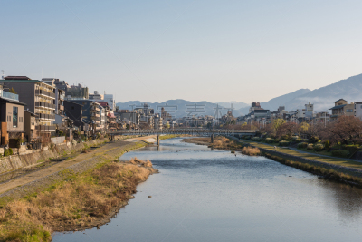 鸭川,京都府,日本,都市风景,近畿区域,天空,水平画幅,无人,古老的,户外