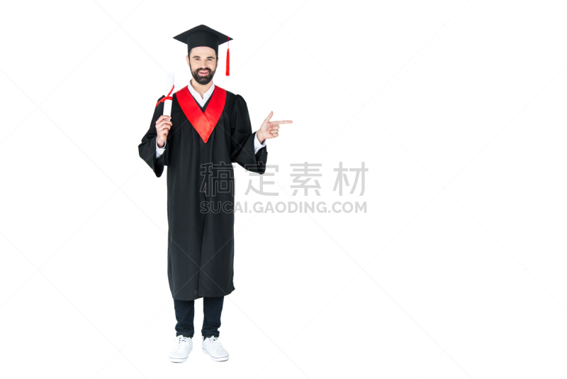 文凭,青年人,幸福,全身像,拿着,学生,视角,手指,旅行,指着