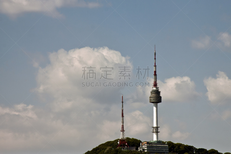 天空,蓝色,南山塔,首尔,水平画幅,户外,都市风景,现代,山,著名景点