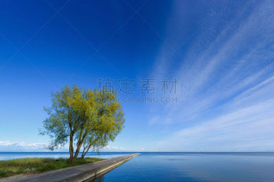 宁静,深焦镜头,正面视角,水,天空,留白,夏天,湖,图像,过去