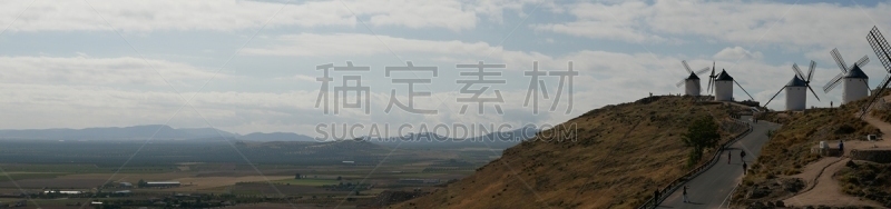 风轮机,山脊,风车镇,曙暮光,圆柱体,云,户外,木制,白色,欧洲