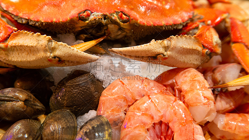 对虾,螃蟹,蛤蚌,碎冰,丹金尼斯螃蟹,清新,华贵,食品,成分,餐馆