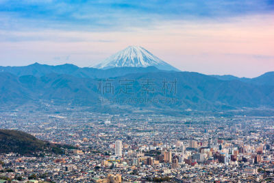 富士山,日本,城市天际线,雪山,曙暮光,贾府的小镇,黄昏,雪,著名景点,车站