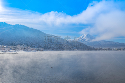 雪,湖,冬天,富士山,日本,天空,美,水平画幅,火山地形,巨大的
