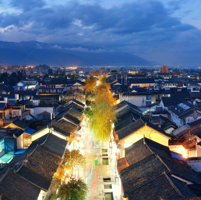 大理,古城,云南省,水平画幅,建筑,夜晚,无人,全景,早晨,黄昏