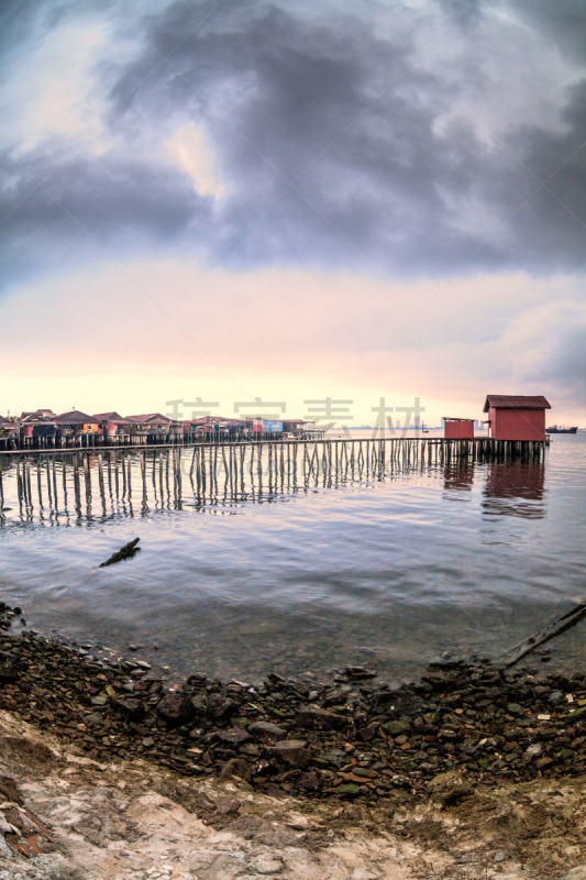 暴风雨,白昼,米色,槟榔屿州,栈桥码头,乔治敦,风景,暗色,热带气候,黄昏