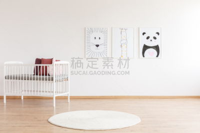 儿童,动物,圣伯纳犬,住宅房间,留白,水平画幅,婴儿床,灯,家具