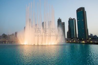 水,喷泉,迪拜,天空,未来,水平画幅,户外,非凡的,滨水,都市风景