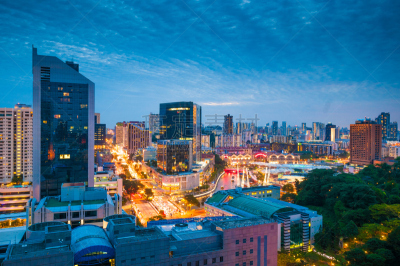 新加坡市,黄昏,鱼尾狮,滨海湾 ,水平画幅,新加坡,夜晚,无人,户外,滨水