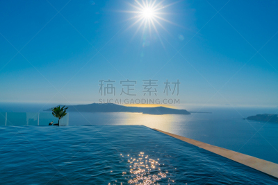 地中海,水,无边际泳池,低视角,曙暮光,希腊诸岛,希腊,现代,水湾,户外