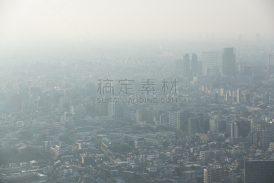 东京,雾,城市天际线,日本,天空,水平画幅,高视角,无人,环境损害