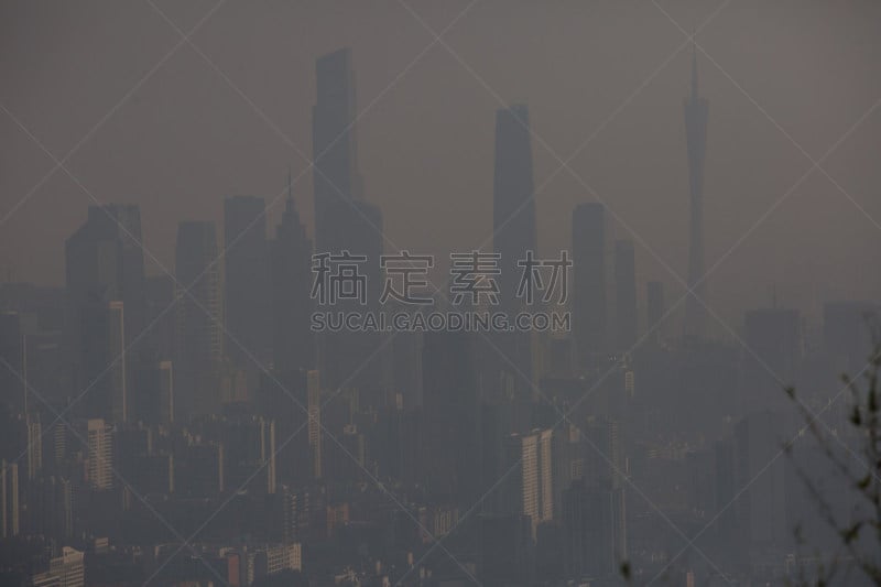 都市风景,山,广东省,广州,雾,珠江新城,夏天,晴朗,白昼