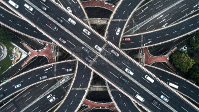 雪,公路,高架道路,城市,航拍视角,白昼,水平画幅,高视角,无人,交通