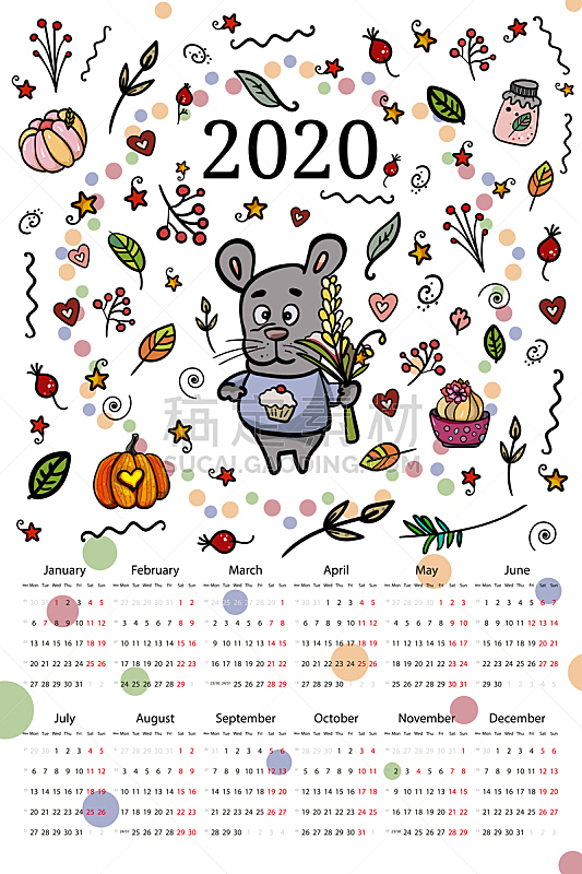 2020,老鼠,日历,t恤,自然美,啮齿目,仅一朵花,纸杯蛋糕,鼠,印刷