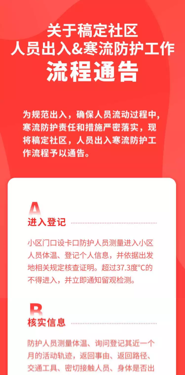 社区防护医疗健康流程通告文章长图